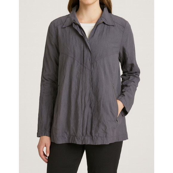 Eileen Fisher Jackets & Blazers - Eileen Fisher Grey Metallic Shimmer Crinkle Full Zip Jacket Long Sleeve Large